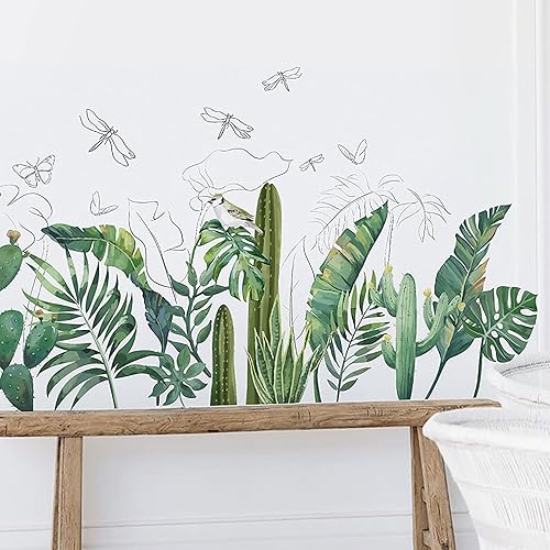 Miniatura 7 de Calcomanías de pared de hojas tropicales, palmeras verdes extraíbles, plantas de árbol, cactus, calcomanías de pared para sala de estar, habitación