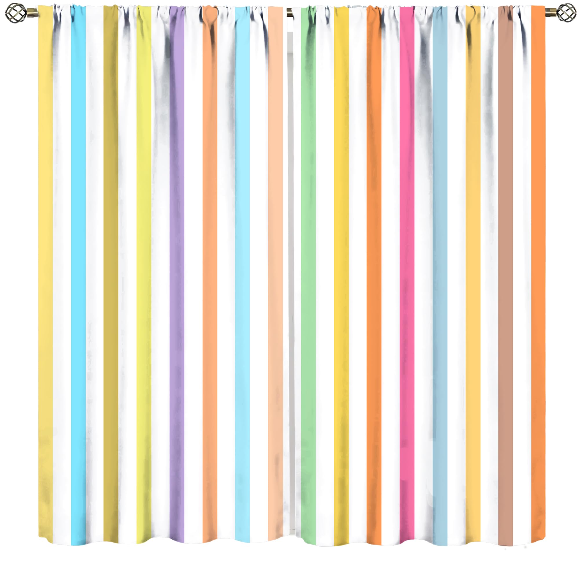 TFOSO Striped Curtain, Striped Vertical Colorful Rainbow Print Children's Room Decoration, Bedroom Living Room Pole Pocket Blackout Curtain 2 Panels
