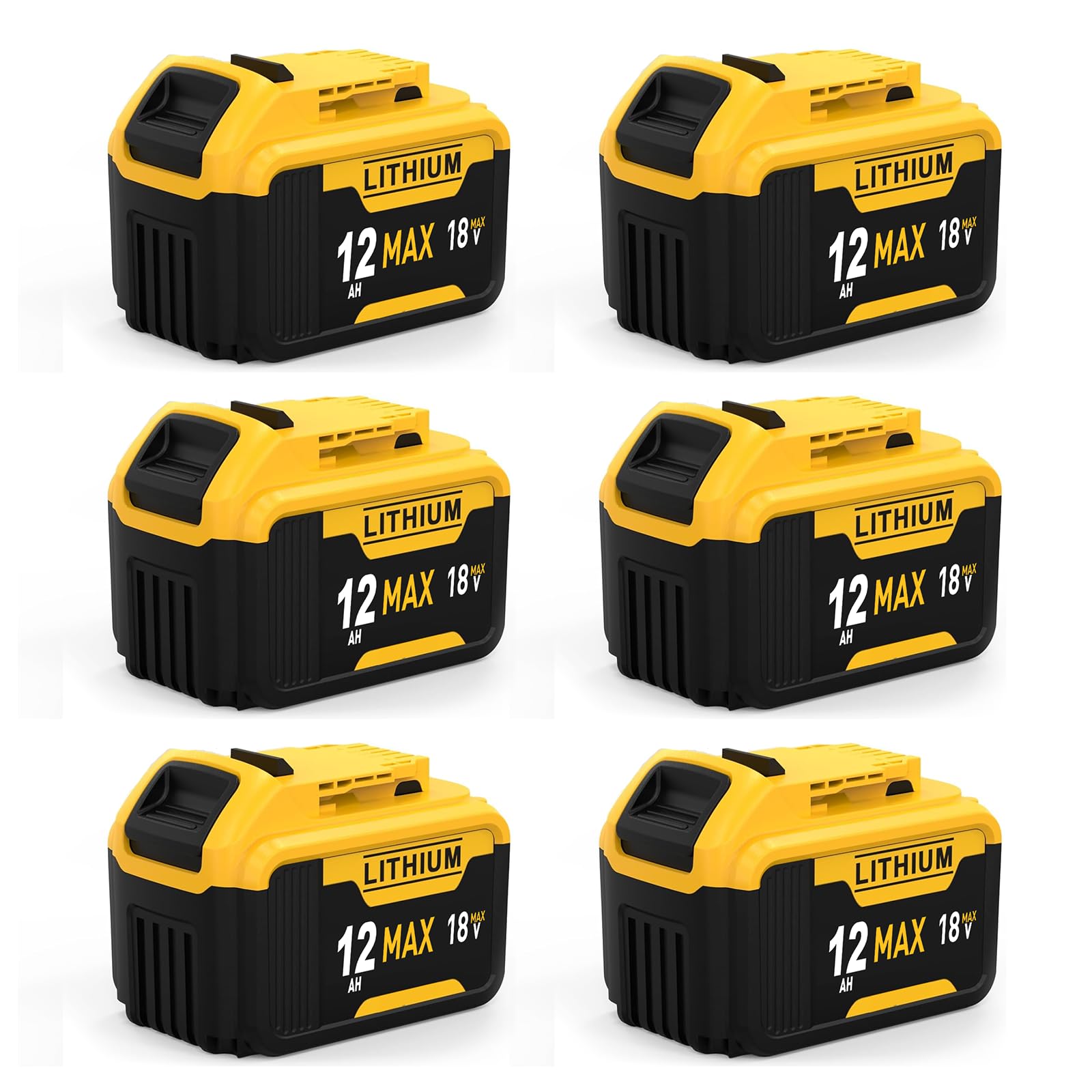 6PACK Upgraded to 12000mAh Lith-ion 18V Replacement for Dewalt Battery Compatible with Dewalt 18 Volt Battery DCB184 DCB182 DCB181 DCB180 DCB201 DCB200 DCB204 (6PACK)