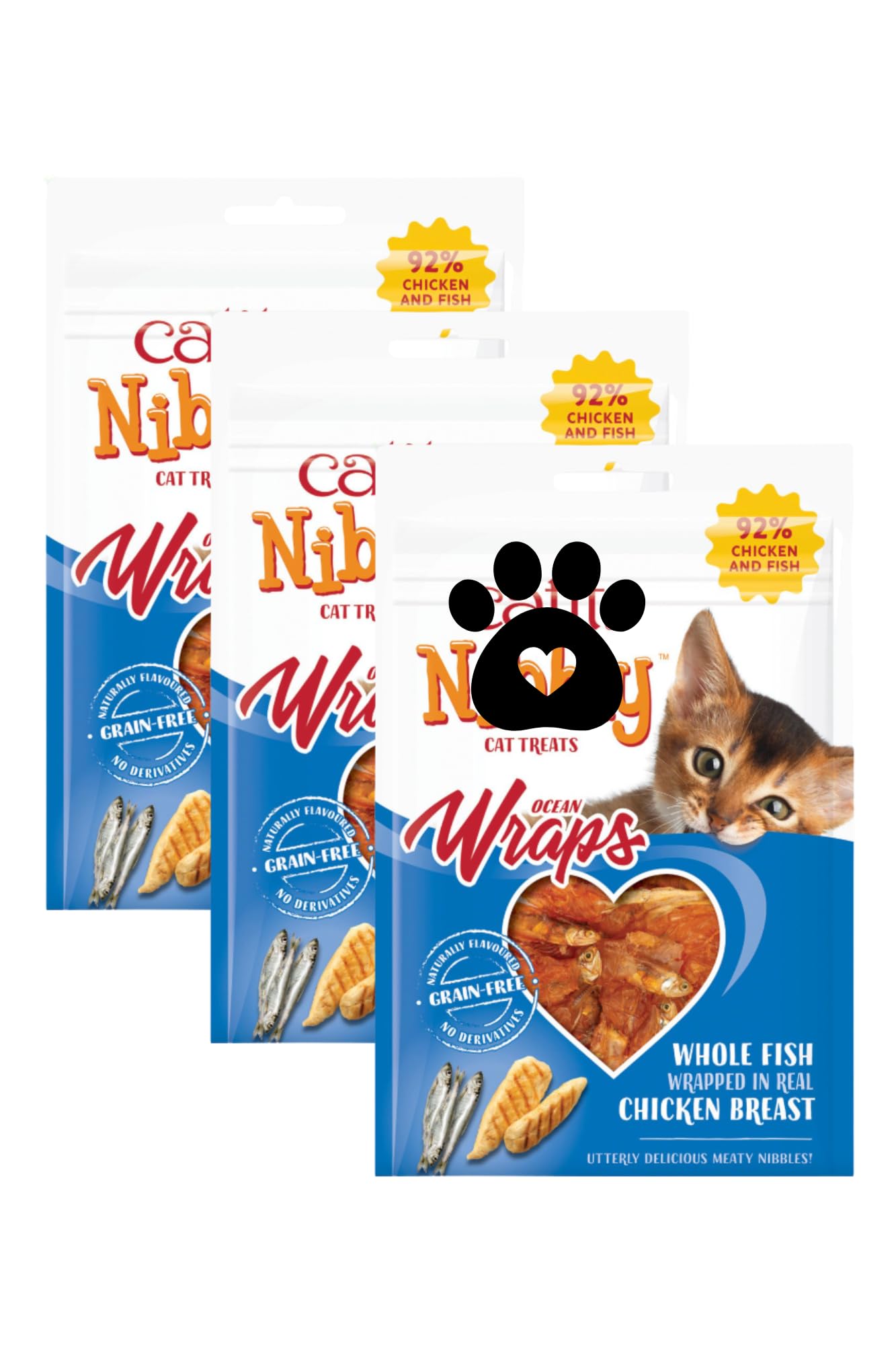 Cat Treats – Ocean Wraps, Whole Fish Wrapped in Real Chicken Breast, Grain-Free & Naturally Flavoured, 3 x 30g Packs + E-Ficci Thank You Card
