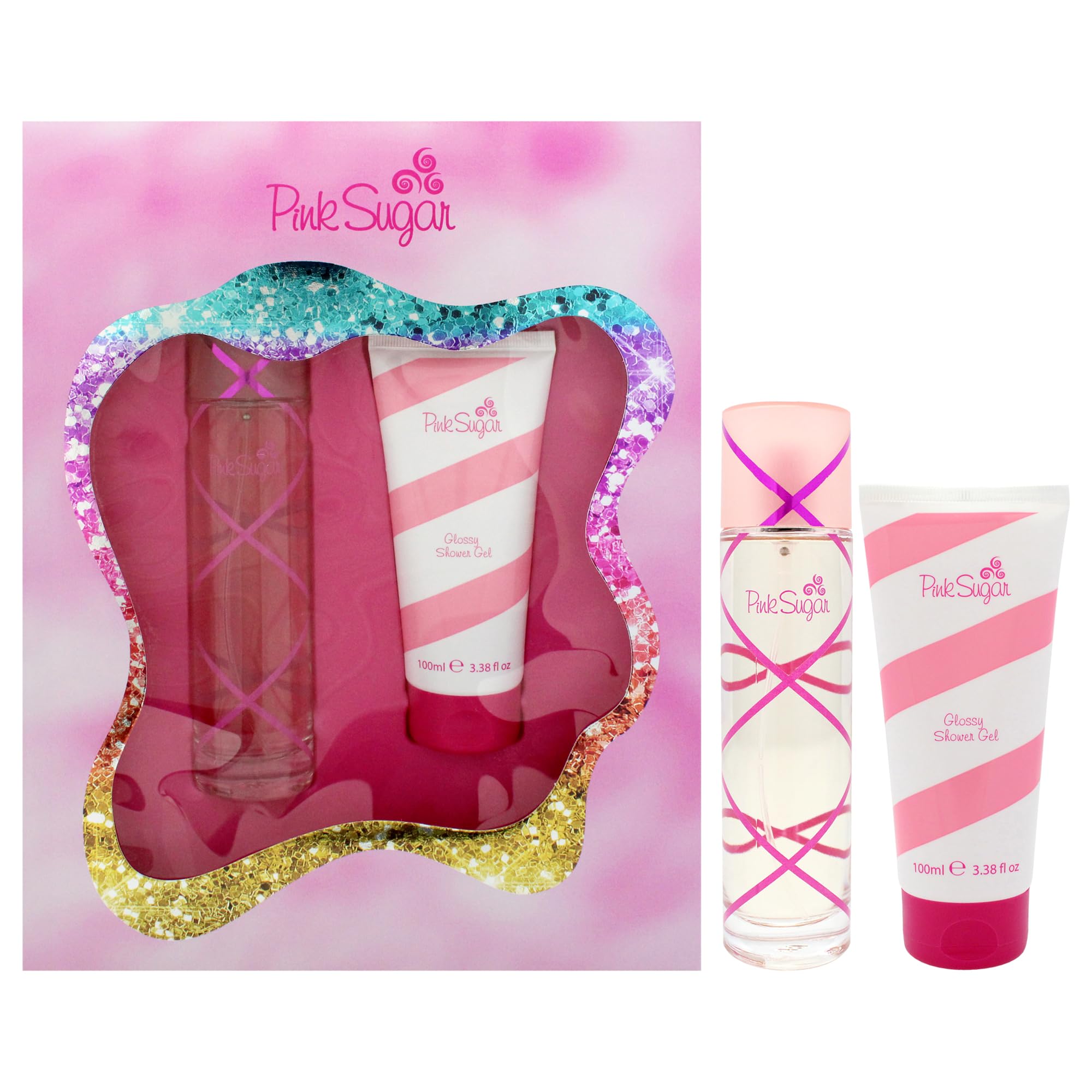 Pink Sugar by Aquolina for Women - 2 pezzi regalo set 3,​4oz EDT Spray, 3,​4oz Glossy Shower Gel