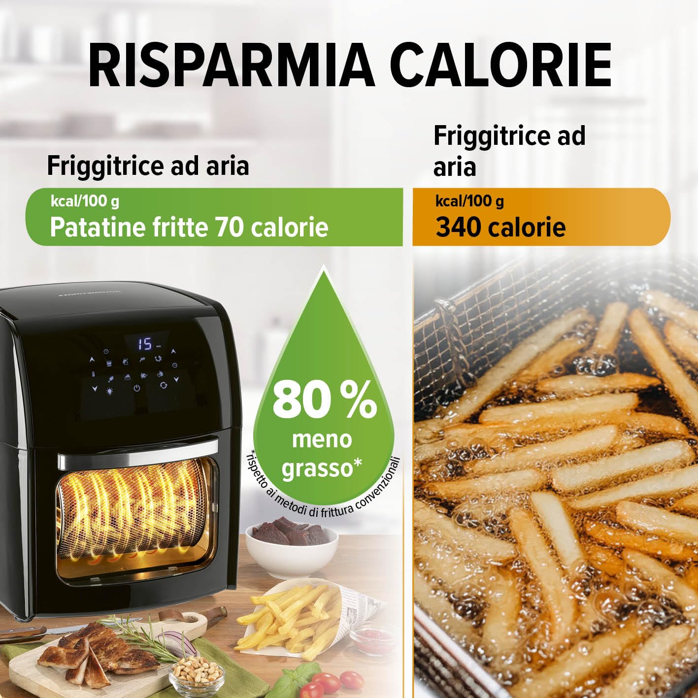 GOURMETmaxx Friggitrice digitale XXL ad aria calda 12 litri | Frittura senza grassi, friggitrice, forno e grill rotante in un unico apparecchio | Con 9 programmi e funzione timer