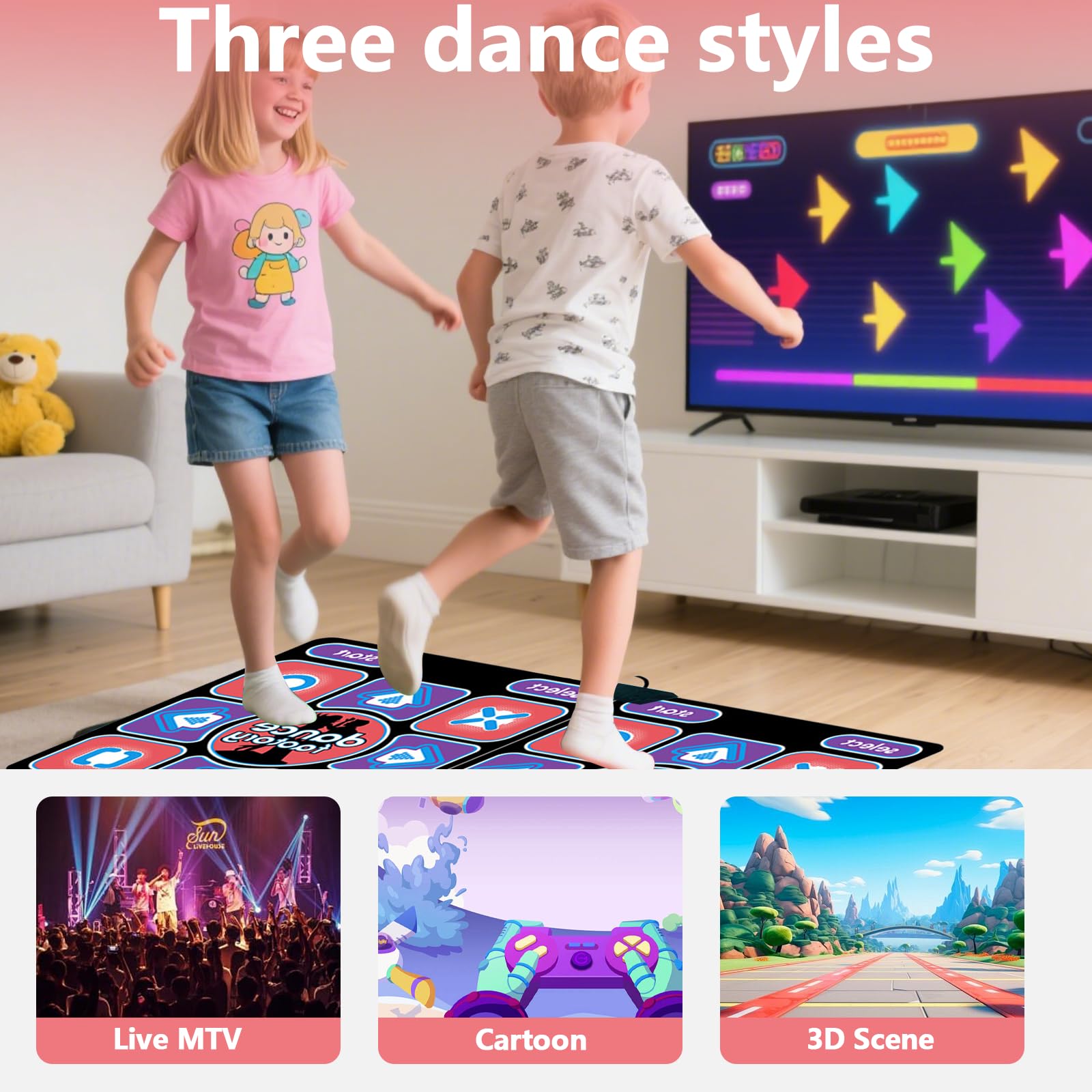 Tapis de danse HDMI avec caméra, pour TV, Tapis de Danse pour Enfants et Adultes, pour deux utilisateurs avec manette sans fil, 16 Go, Tapis de Jeu antidérapant, pour le fitness et la danse (A)