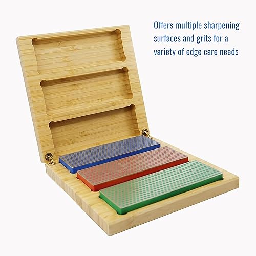 Miniatura 3 de DMT W6EFC - Juego de afilado de cuchillos de piedra de afilar de diamante de lujo con caja de madera, juego de 3 piedras de afilar, 6 x 2 pulgadas