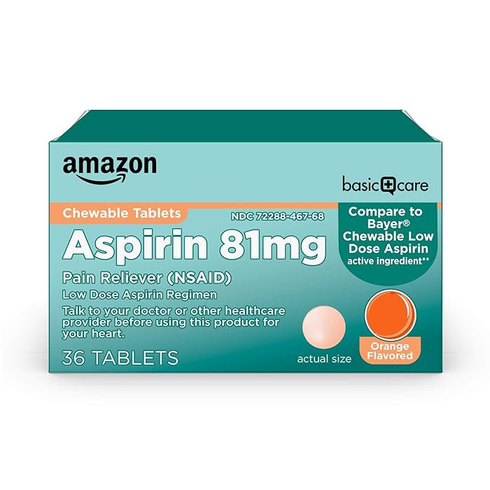 Buy Amazon Basic Care Aspirin 81 mg chewable tablets, orange flavor, 36