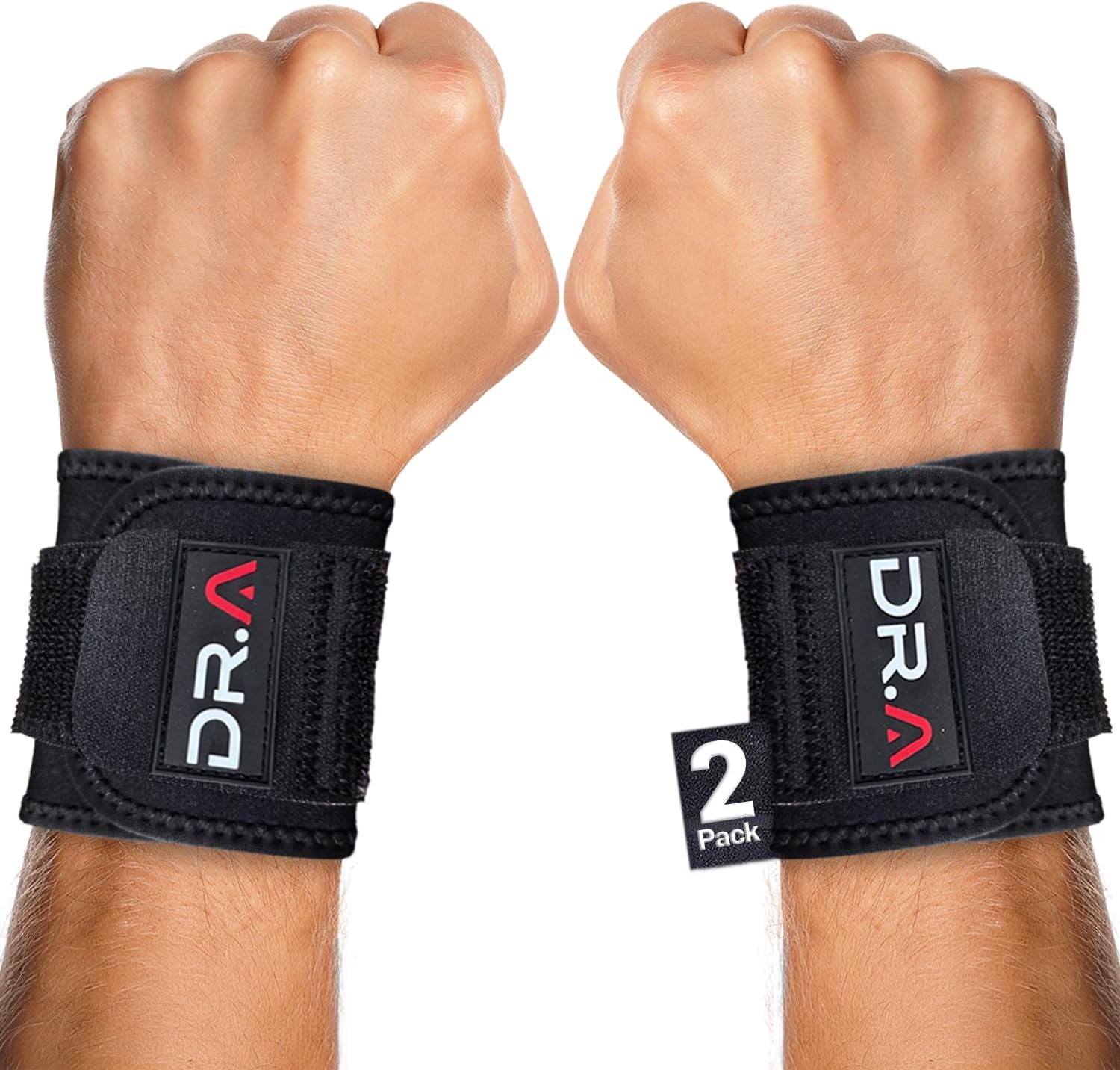 Dr. Arthritis Carpal Tunnel Wrist Brace & Wrist Wrap (2-Pack) Bundle – Adjustable Hand Brace Support for Carpal Tunnel Relief, Tendonitis, Fitness, and Injury Protection (Right or Left Hand, Black)