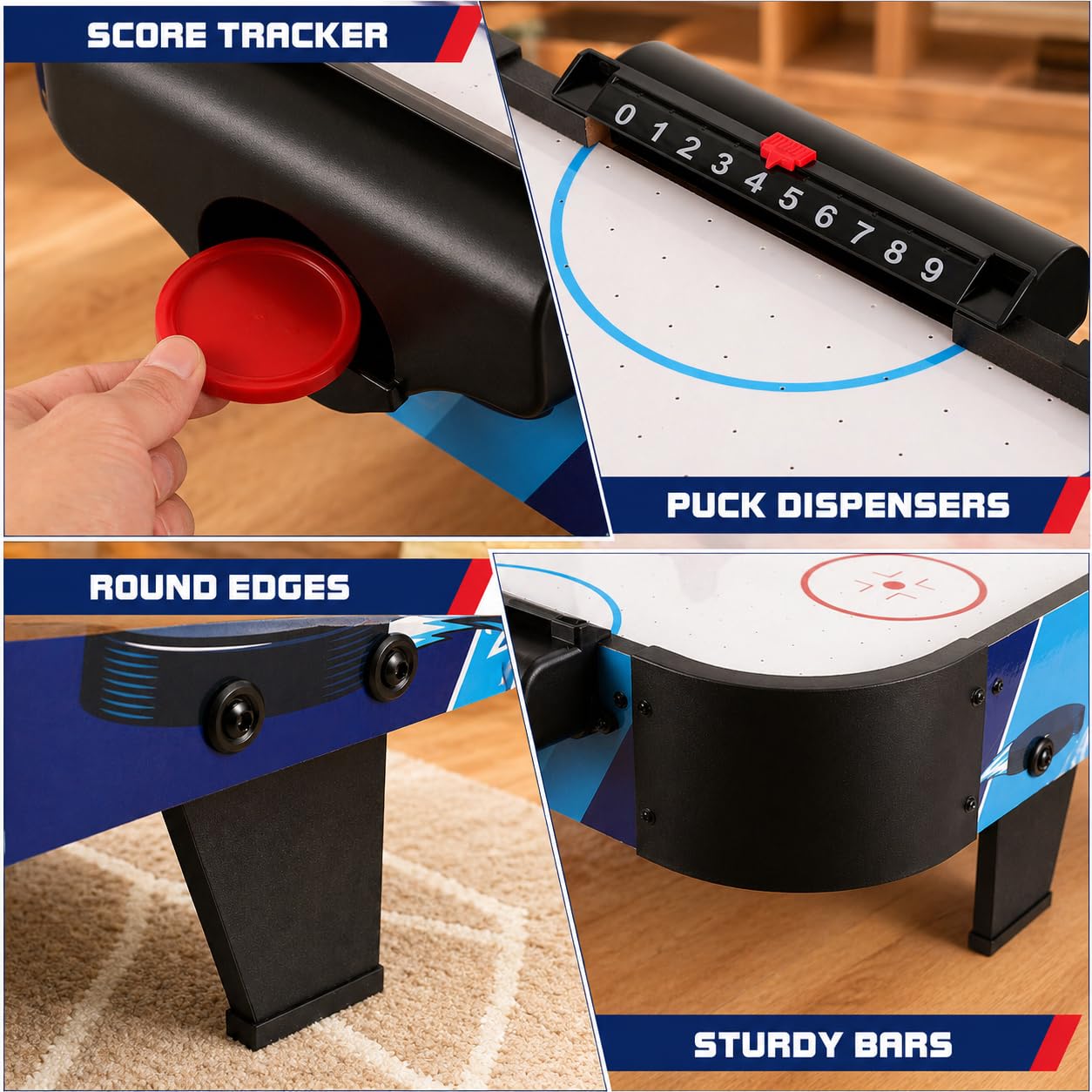 Mesa de hockey de aire de 40 pulgadas, juego de mesa con motor de ventilador eléctrico, rastreador de puntuación, 2 huelguistas y 2 discos