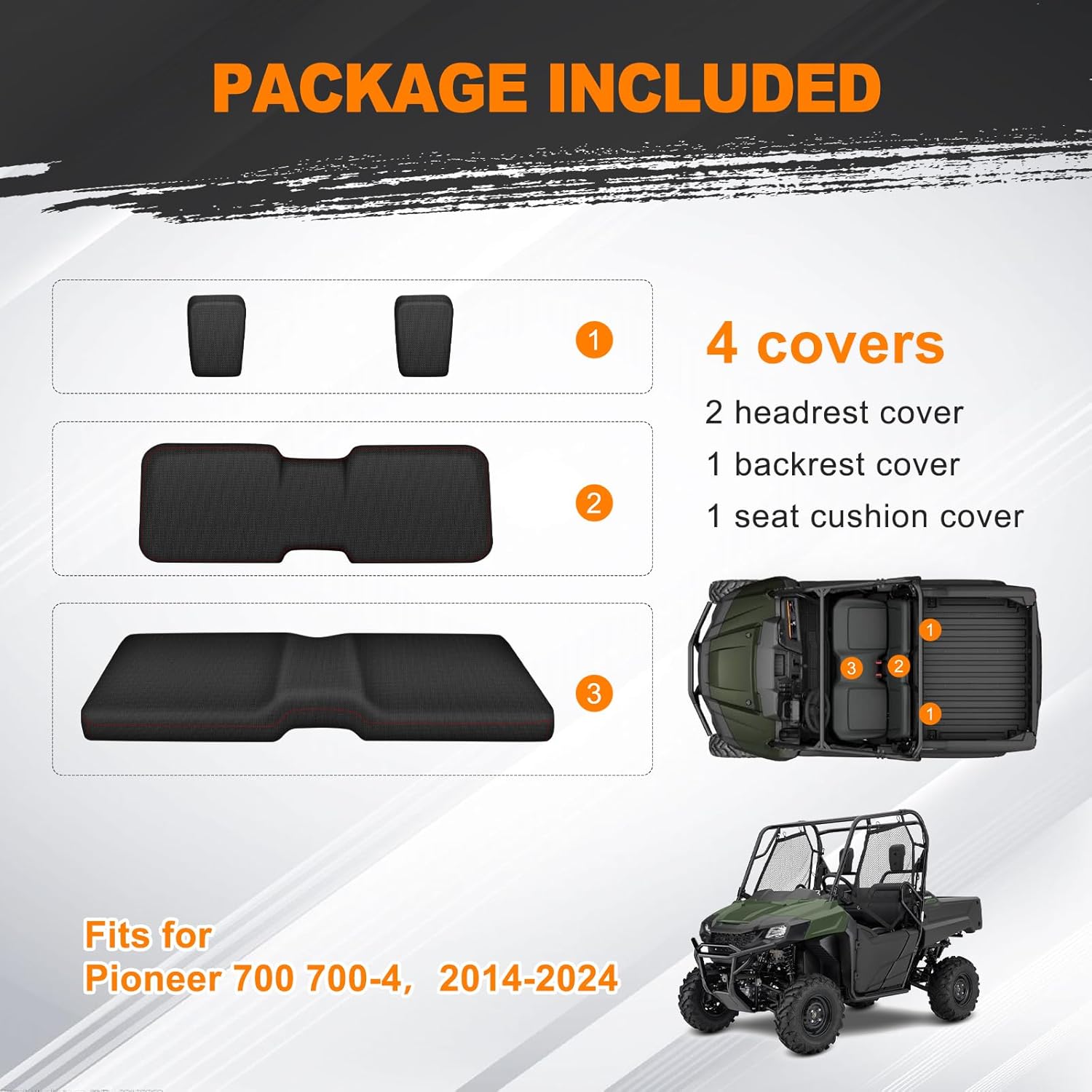BORDAN UTV Waterproof Seat Cover for Pioneer 700/700-4 2014-2025, Heavy Duty 1680D Pioneer Seat Covers for UTV Full Protection Outdoor (4 PCS)