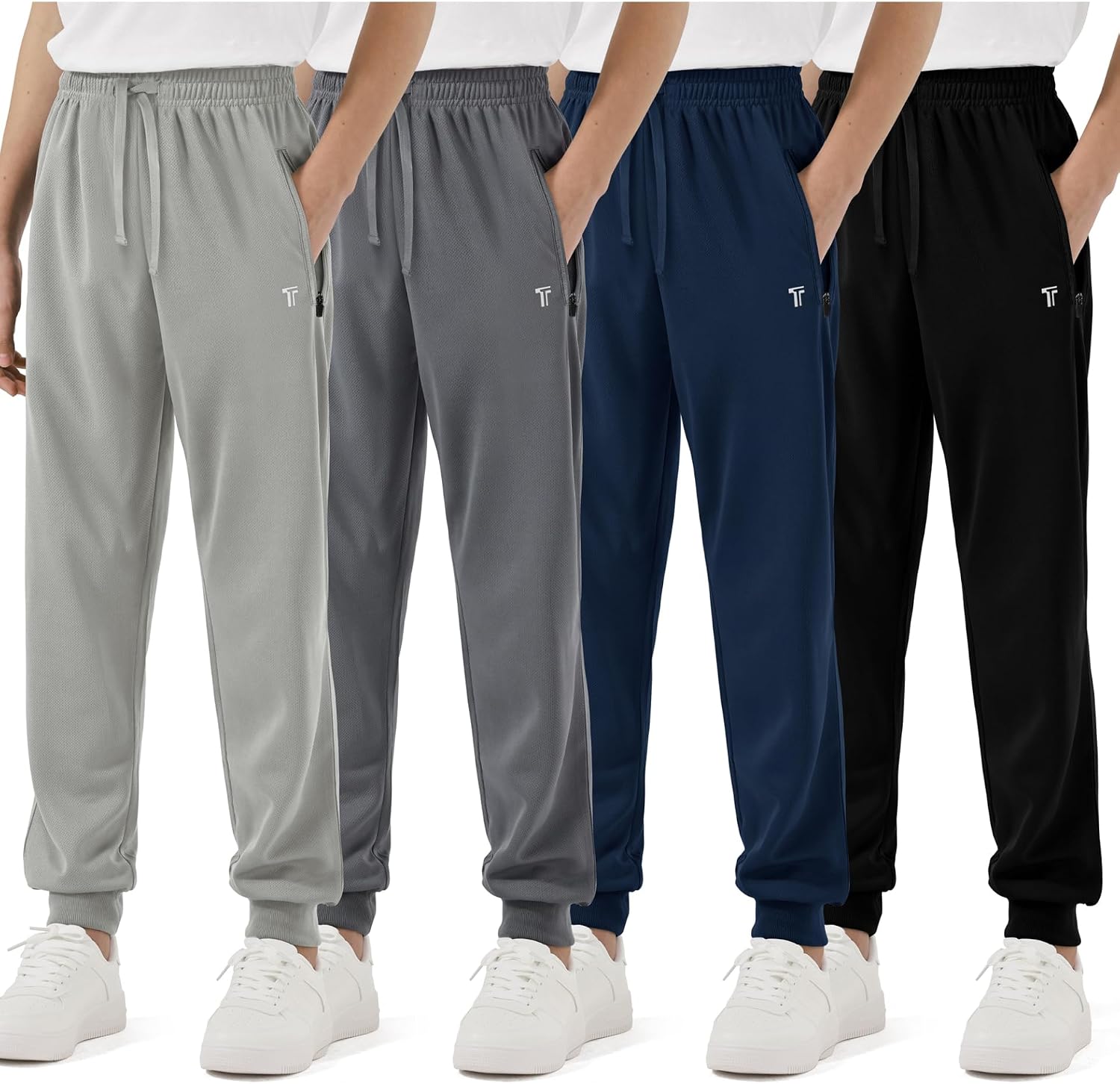 4 Pack Boys Mesh Athletic Pants with Zipper Pockets Boys Joggers