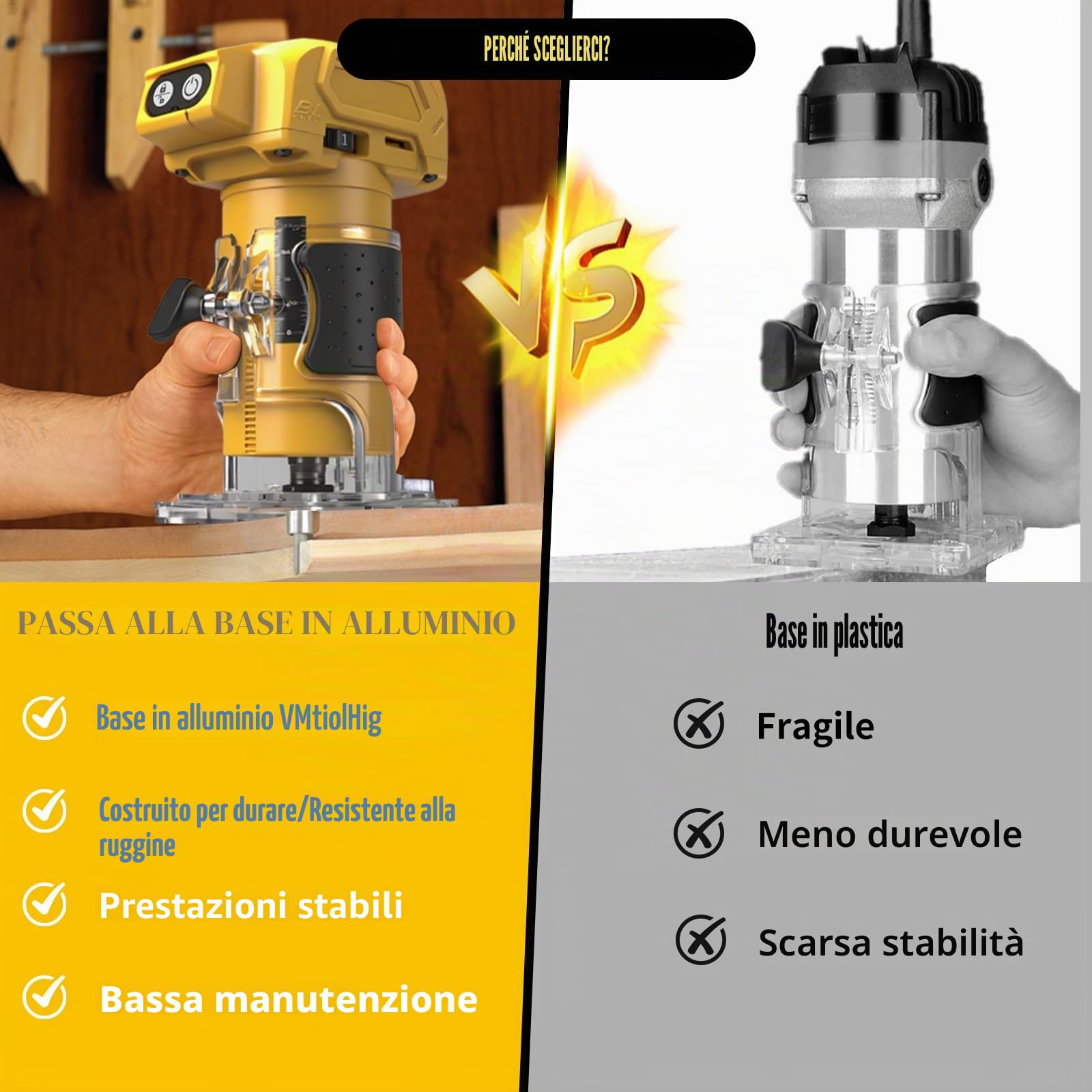 WingFly Fresatrice per Bordi a Batteria per Dewalt 18 V, 20 V, Fresa a mano senza spazzole per la lavorazione del legno, taglierina a batteria con 15 pezzi (senza batteria)