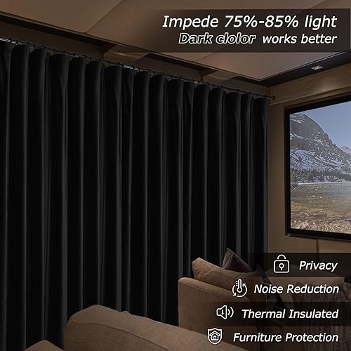 Miniatura 2 de Frelement Cortinas opacas de terciopelo con ganchos planos para sala de cine, sala de cine, escenario, villa, 100 pulgadas de ancho x 96 pulgadas de