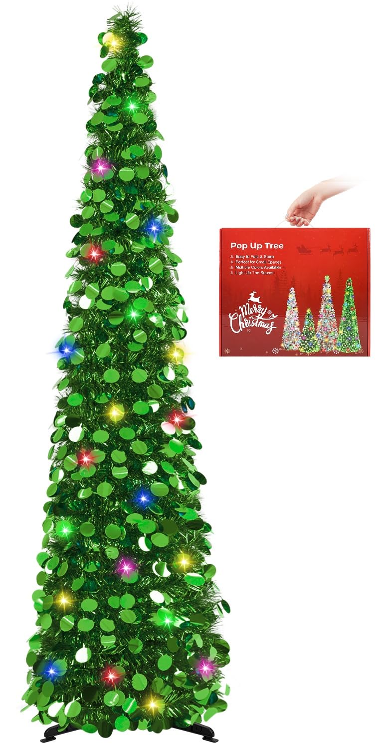 N&T NIETING Christmas Tree, 5ft Collapsible Pop Up Christmas Trees Green Tinsel Coastal Christmas Tree for Holiday Xmas Decorations, Home Display, Office Decor