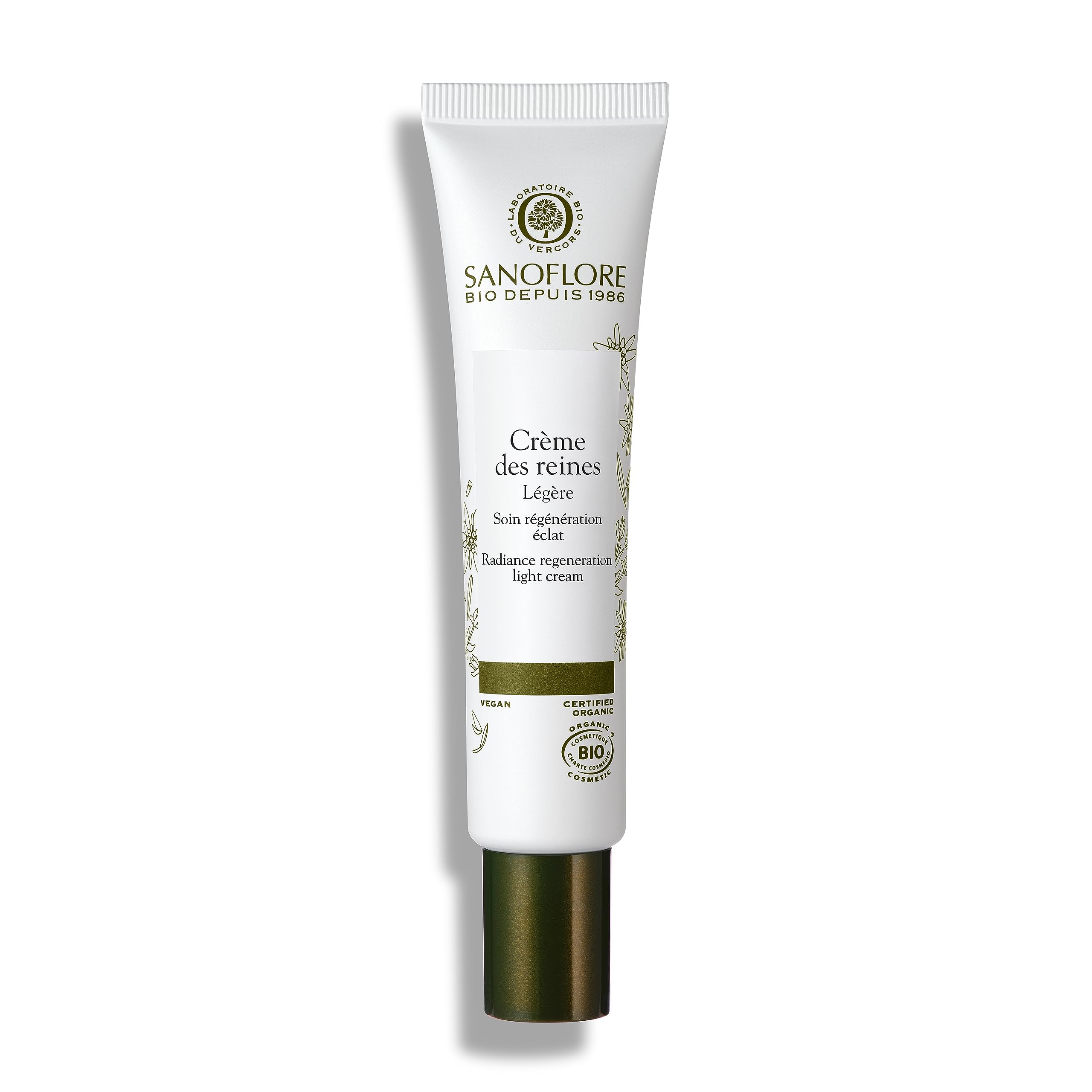 Sanoflore Crème des reines légère visage, Crème Anti-âge hydratante régénération éclat, Peau normale, Certifié Bio, 40 ml