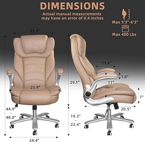 Miniatura 3 de Sucrever Silla de oficina ejecutiva sillas de oficina grandes y altas para personas pesadas asiento ancho de 400 libras silla de oficina de cuero