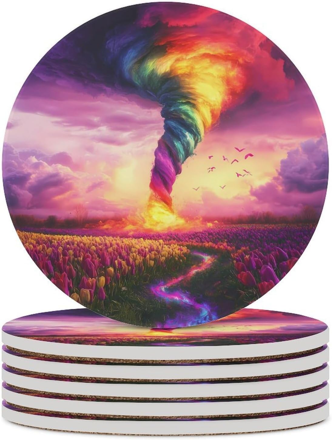 Tornado Colorful Funny Round Ceramic Coasters for Drink Absorbent Cup Holders Tabletop Protection