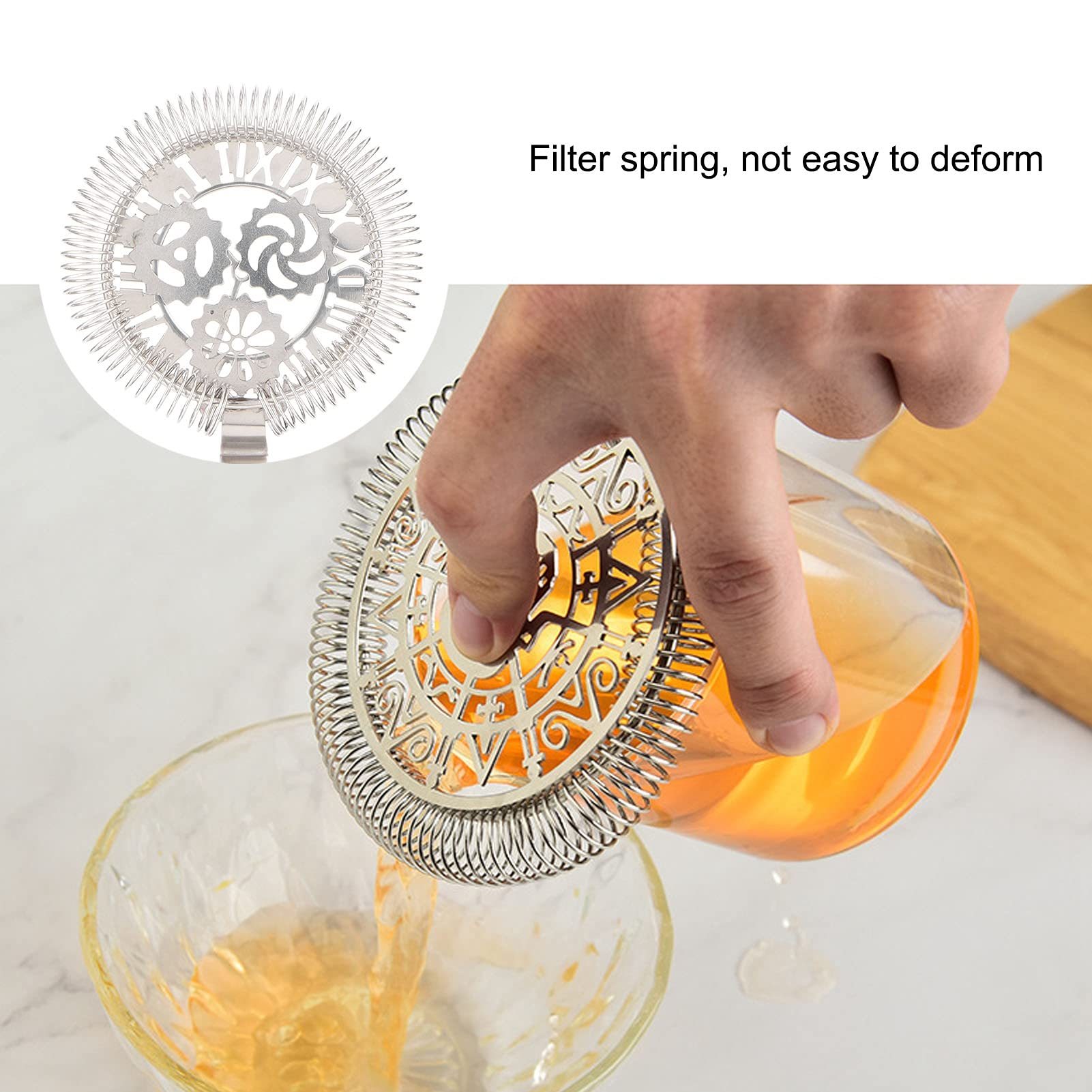 QANYEGN Professional Bar Strainer, Stainless Steel Cocktail Strainer, Sliver Durable Bar Tool Drink Strainer for Bartenders (Style 1)