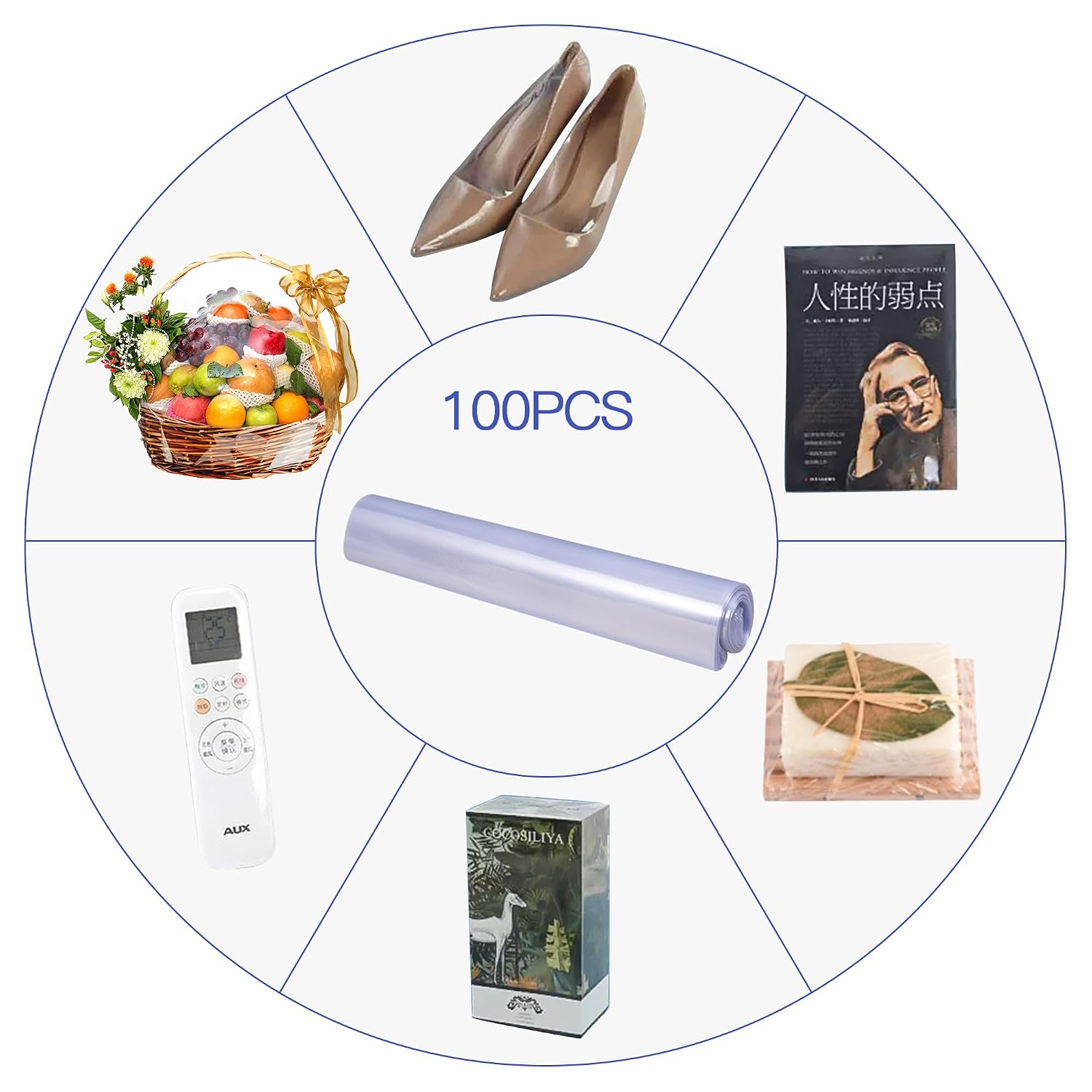 100 Packs Shrink Wrap Bags for Gift Baskets 24"x32"Large Clear Shrink Wrap Basket Bags Cellophane Shrink Wrap PVC Heat Shrink Gift Wrap Bags for Festival Packagaing Basket Gift Shoes DIY