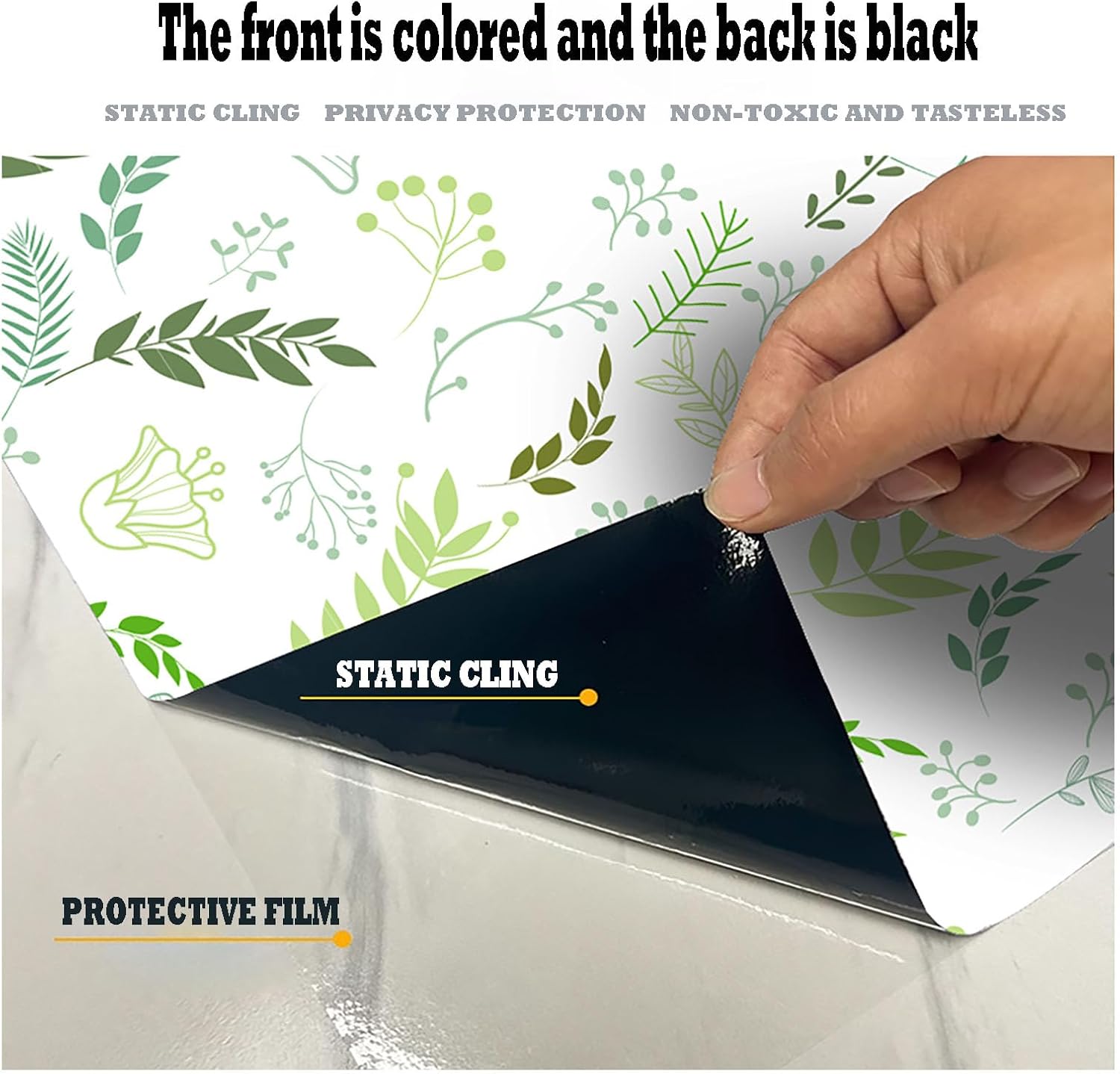 Window Privacy Film,Opaque Window Film,Blackout Window Film,Non Adhesive Opaque Door Sticker for Home Office,UV Protection(Size:80cm*500cm,Color:Leaf)