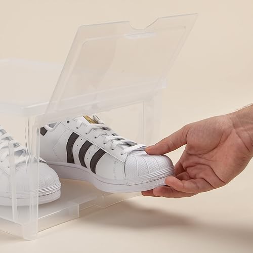 Miniatura 4 de IRIS USA Amplia caja apilable de almacenamiento de zapatos con puerta abatible y rejillas de ventilación, paquete de 4, resistente bufanda de