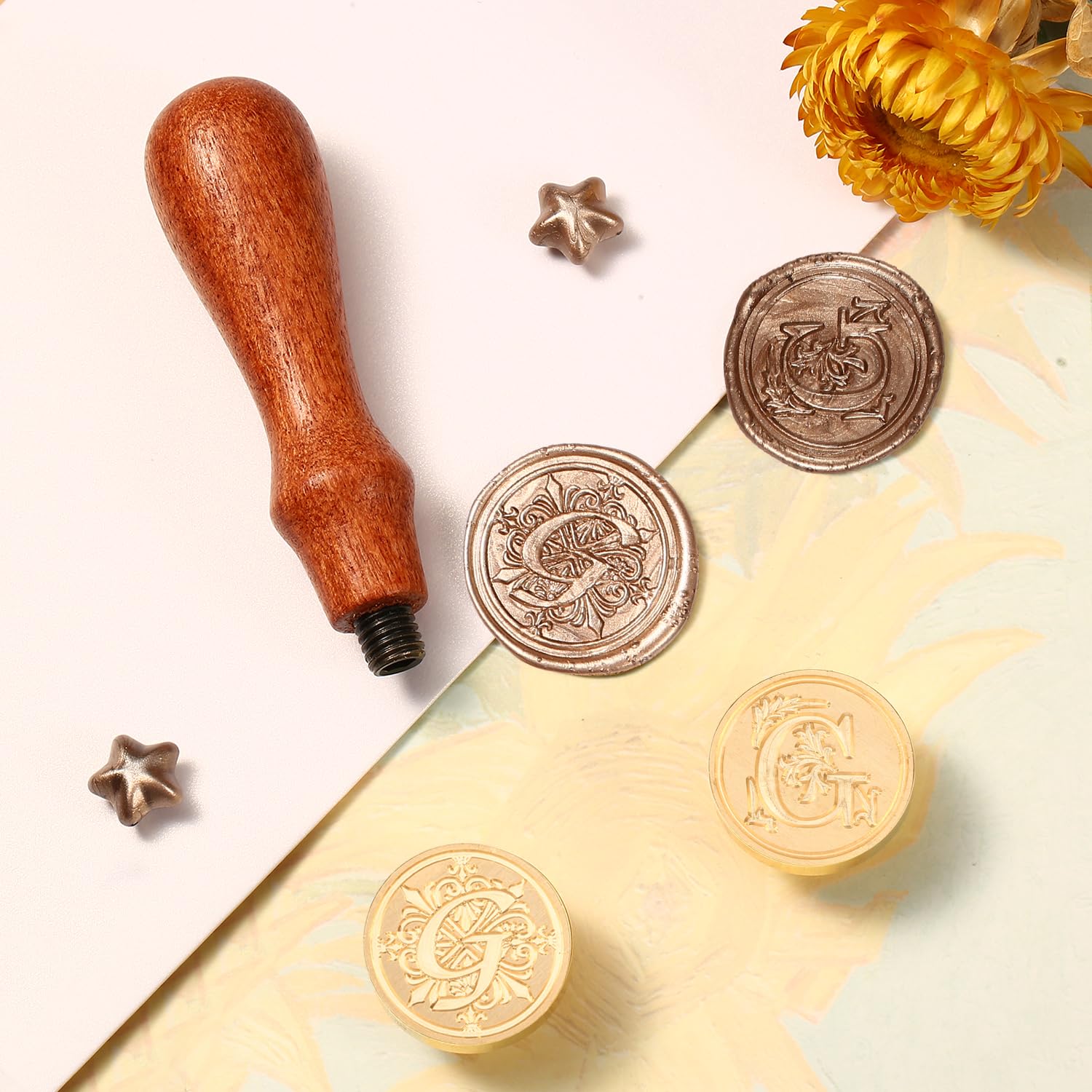 Comealltime Pack of 2 Retro Alphabet Sealing Wax Stamps, A~Z Initials Wax Stamp with Wooden Handle - Image 3
