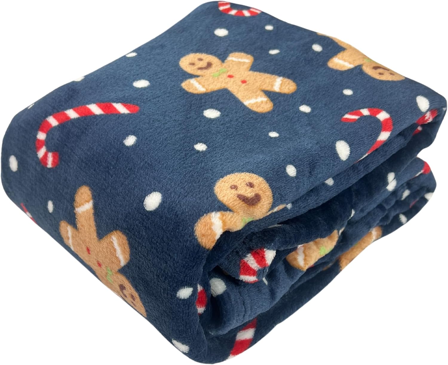 Christmas Holiday Fleece Throw Blanket: Velvety Soft, Durable Accent for Bed or Couch, Blue Red White Gingerbread Candy, 50 x 60 inches