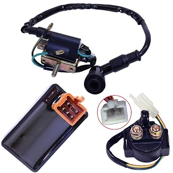 Ignition Coil, CDI Box Starter and Starter Relay Solenoid for Chinese 110cc 125cc 150cc Engine Jmstar Panterra Loncin Bikes, ATV Quads
