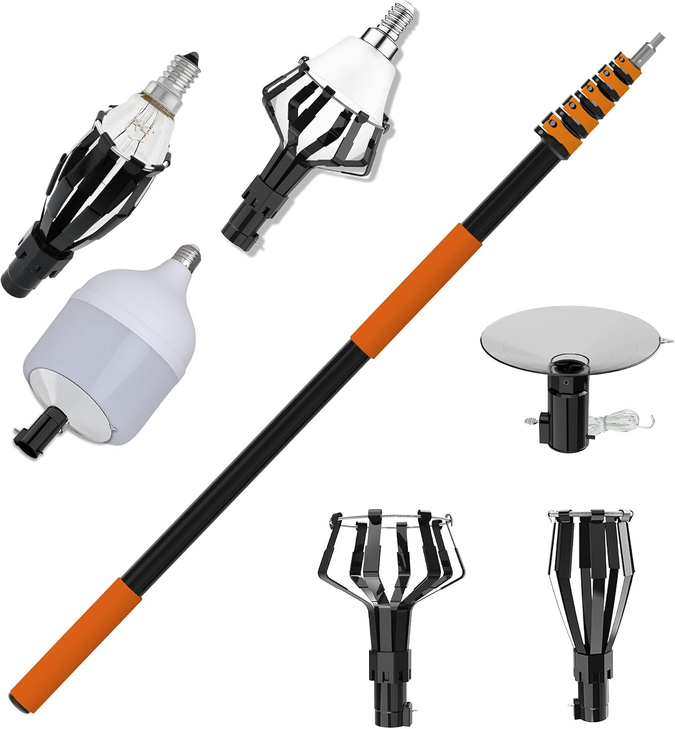 26FT Reach Light Bulb Changer, Dual Lock with Gripper for Ceilings | 5-20 FT Telescoping Pole, Flip & Screw Lock Design, Upgraded Bulb Removal Tool, Secure Grip for Ceiling Light Fixtures