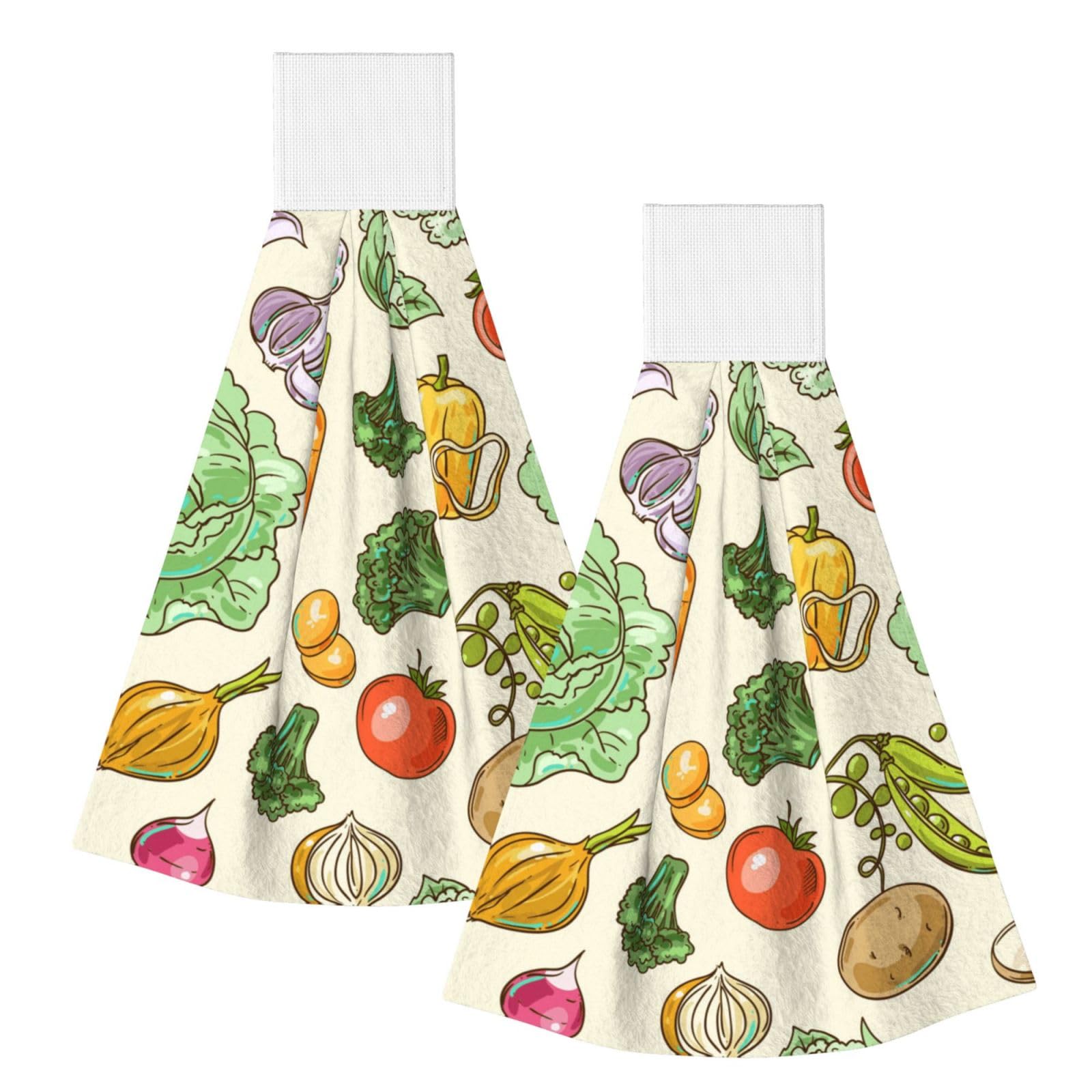 DOPKLNA Beautiful Hand Drawn Vegetables, 2 Pcs Hanging Coral Fiber Hand Towels for Bathroom, Absorbent Kitchen Towels