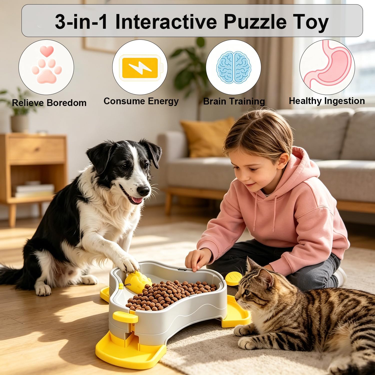 Dog Cat Treat Dispenser Toy, 3-in-1 Interactive Dog Puzzle Toys Press Dog Treat Dispenser, Toy Dog Enrichment Toy No-Slip Slow Feeder Interactive Brain Training Toys for Smart Dog Cats