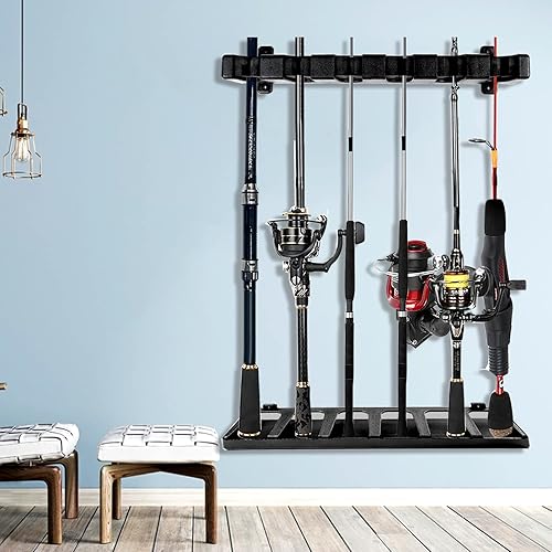 Miniatura 7 de Soporte para caña de pescar horizontal y vertical, soportes para caña de pescar montados en la pared para garaje, soportes para caña de pescar con