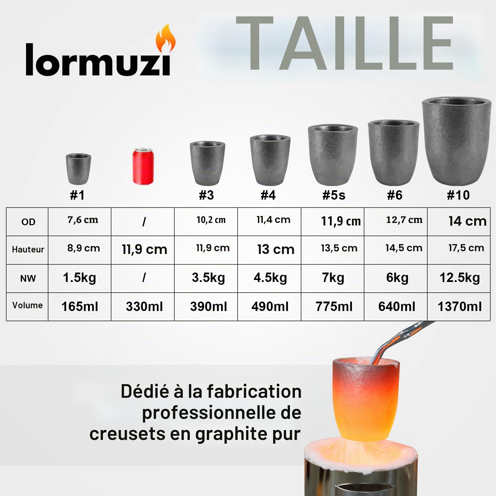Crucible en graphite #5s (7 kg) pour métal fondu fonte refining or cuivre argent laiton aluminium