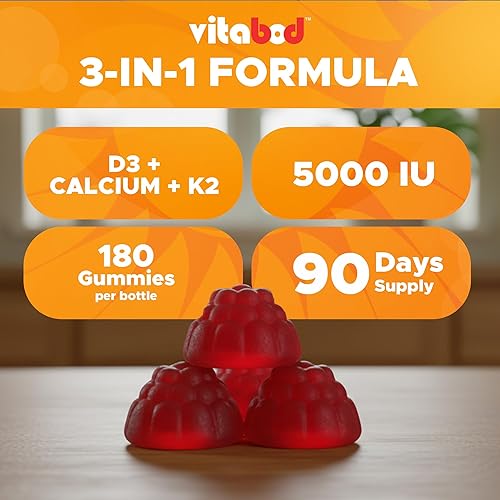 Miniatura 6 de Gomitas de vitamina D3 + K2 - Apoyo a la salud ósea y cardíaca - 180 gomitas veganas a base de pectina
