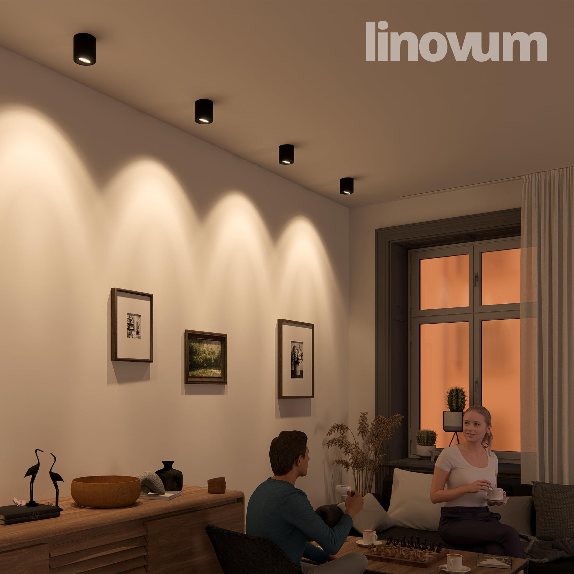 4 sztuki linovum CORI lampy do zabudowy okrągłe w kolorze czarnym szczotkowanym w zestawie – obrotowe oświetlenie natynkowe odpowiednie do modułów GU10 i LED