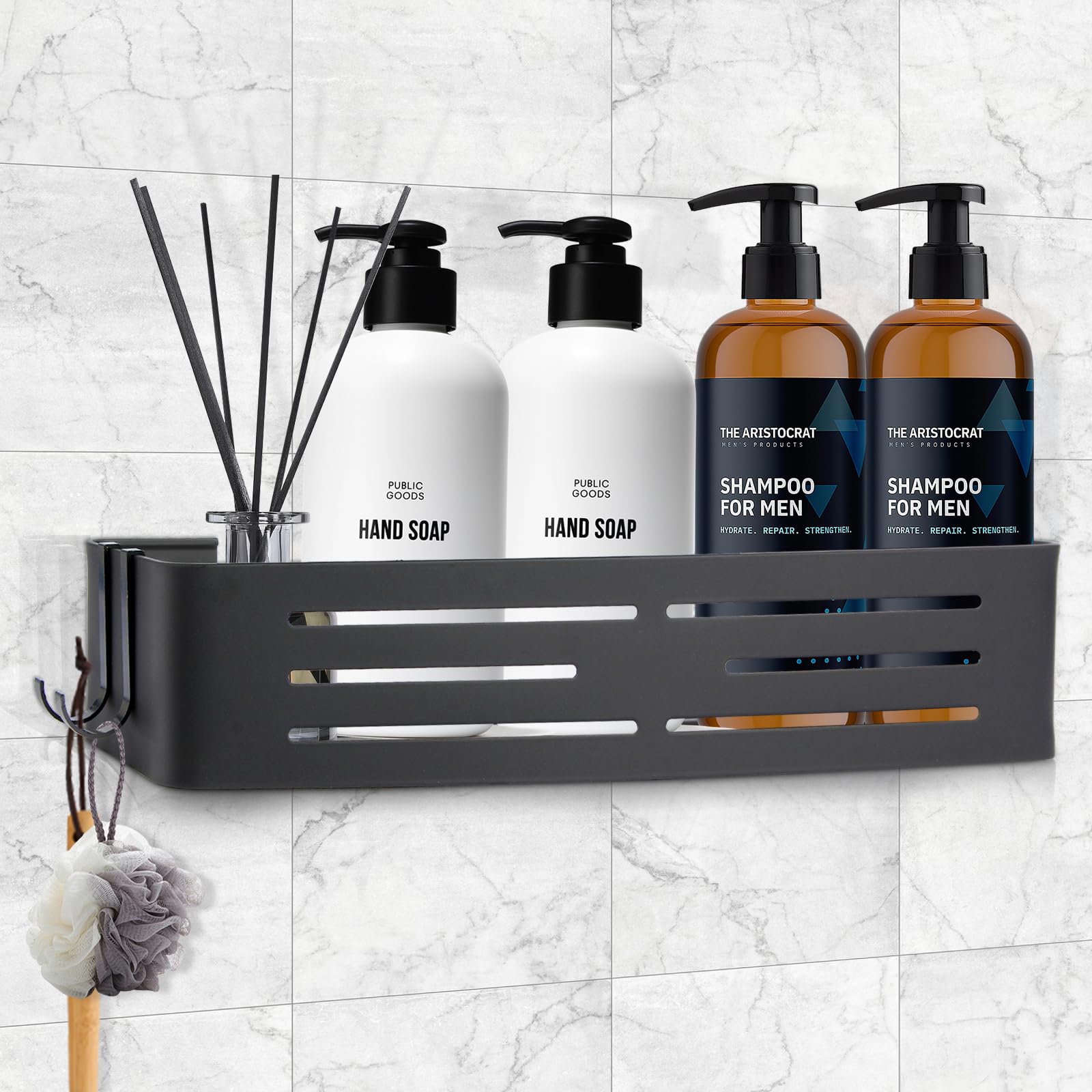 Ironcarrot Shower Caddy Shelf Rack Self Adhesive Shower Shelves with Hooks Rustproof Bathroom Organizers and Storage Home Decor
