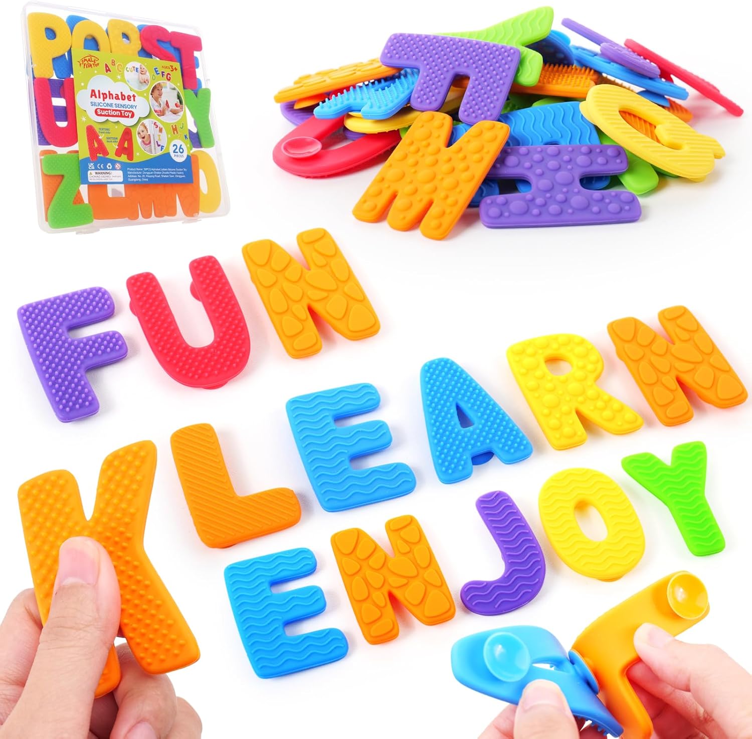 SMALLFISH Alphabet Sensory Fidget Toys for Toddlers: 26 Textured Suction Cup ABC Letters - Preschool Learning, Autism Calming, Classroom Stocking Stuffers