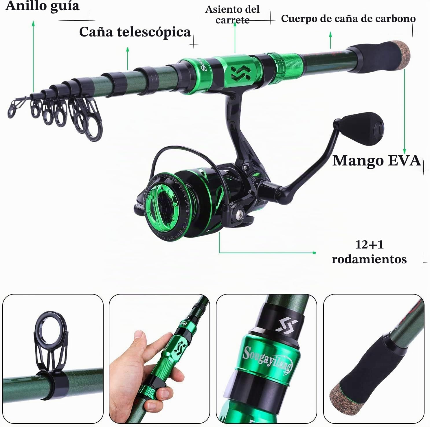 Sougayilang Carretes de caña de pescar telescópicos portátiles para pesca de agua dulce salada