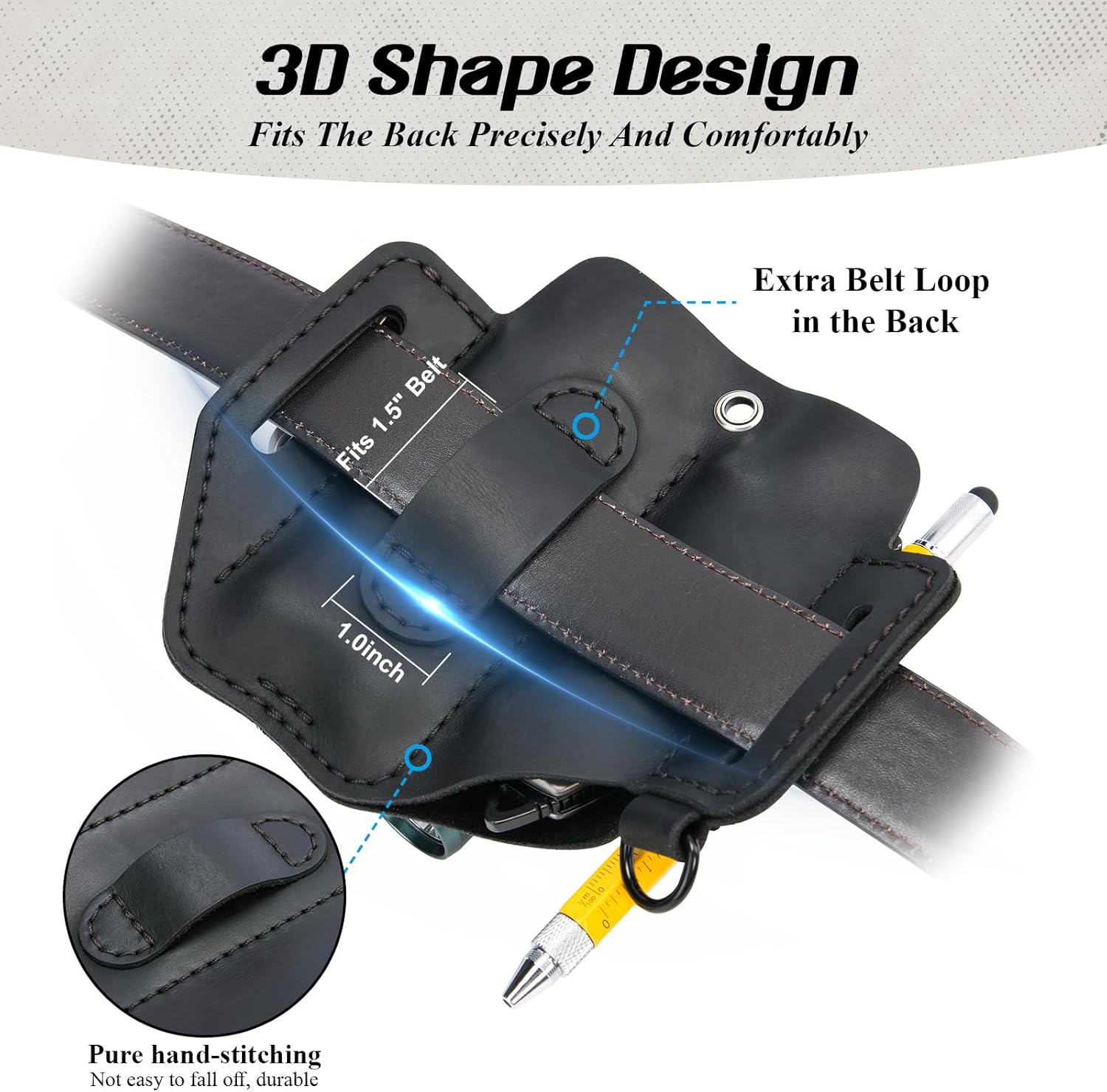 FLYHOMES Premium Full-Grain Genuine Cowhide Leather Multitool Sheath | Handmade Stitched Belt Organizer for Leatherman, Flashlight, Pen & EDC Tools | Multi-Tool Holster Pouch with Keychain Clip - Image 4