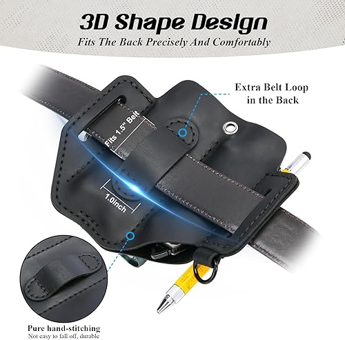 Miniatura 4 de FLYHOMES - Funda multiherramienta de cuero de vaca genuina de grano completo  Organizador de cinturón cosido hecho a mano para Leatherman, linterna,