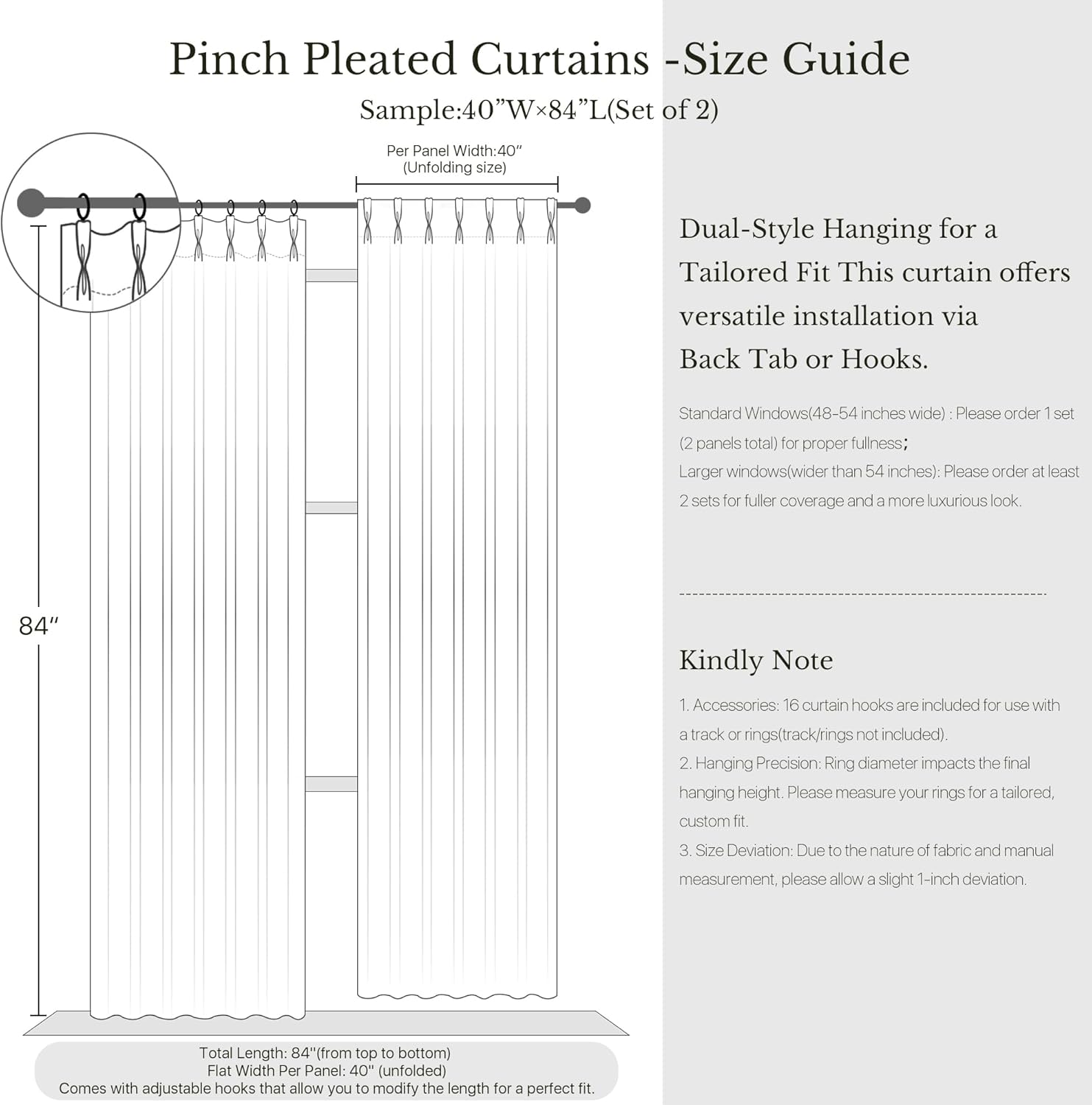NICETOWN 395GSM Heavyweight Pinch Pleat Oatmeal Faux Linen Curtains 84" Long, Room Darkening Thermal Drapes for Bedroom, Double-Sided Thick Textured Privacy Panel (2 Panels, W40 x L84)