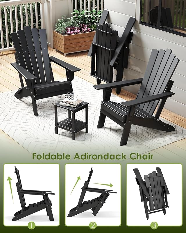GREENVINES Throne Folding-Adirondack-Chairs Set of 2, HDPE Plastic, Black image 6