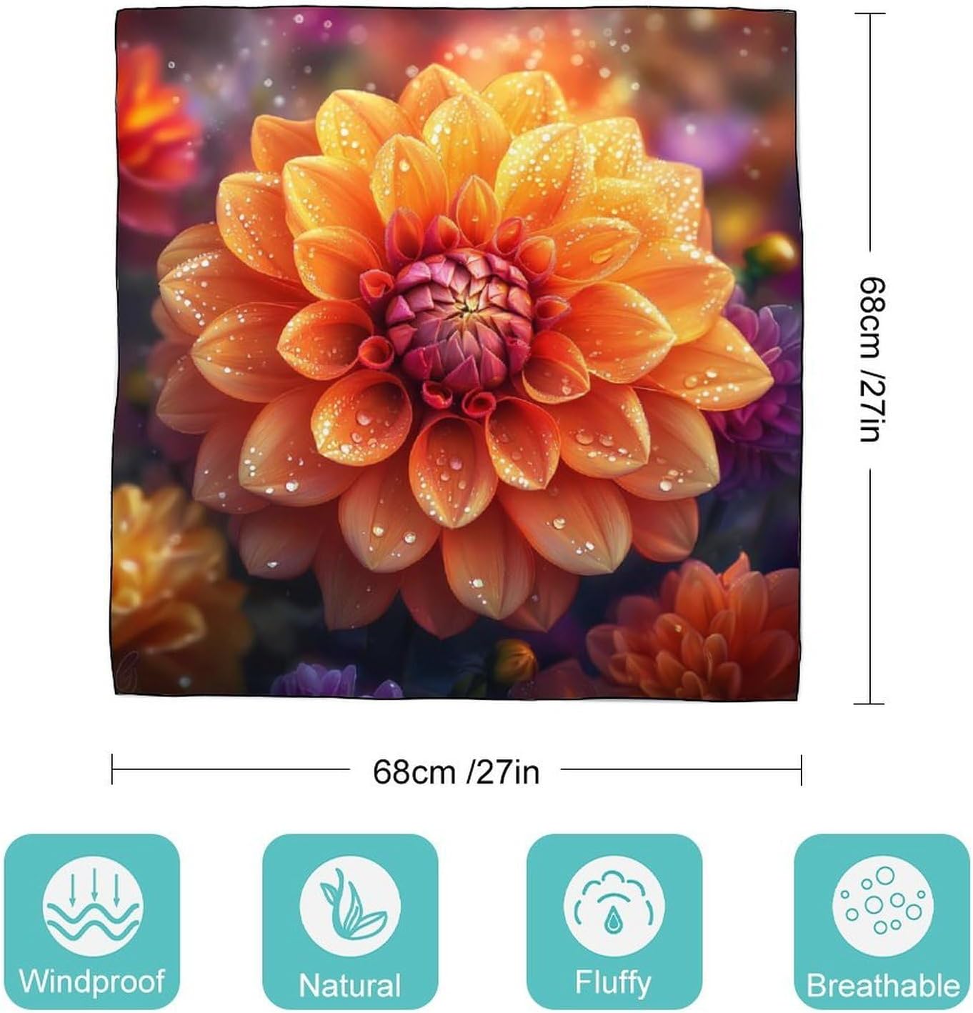 Orange Dahlia Floral Plants Bandana Fashion Head Scarf Square Silk Scarf Print Neck Hair Scarfs for Women Men Gifts