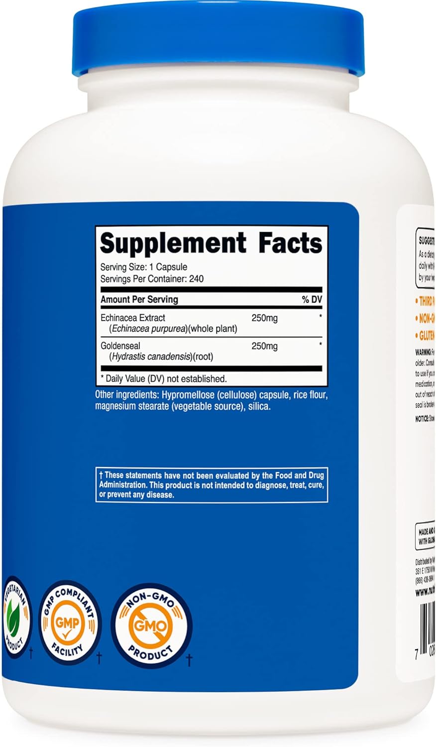 Nutricost Echinacea & Goldenseal Root, 500mg, 240 Capsules - Vegetarian Caps, Non GMO, Gluten Free : Health & Household