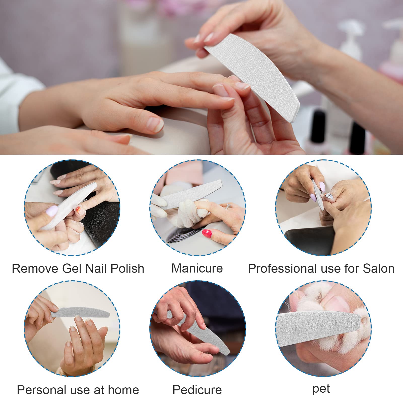 Jsdoin Lot de 6 limes à ongles professionnelles double face 100/180 et 180/240 Grit Emery Board Outils de manucure pour le toilettage et le coiffage des ongles