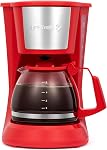 Holstein Housewares - Cafetière compacte 5 tasses, Rouge - Pratique et conviviale avec fonctions d'auto-pause et de service, 5 tasses