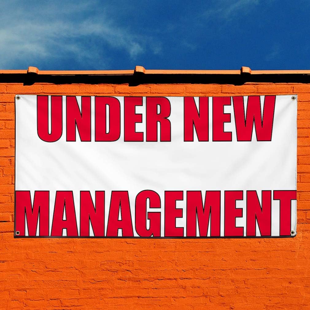 Vinyl Banner Sign Under New Management #1 Style L Business Marketing Advertising White - 32inx80in, 6 Grommets, One Banner