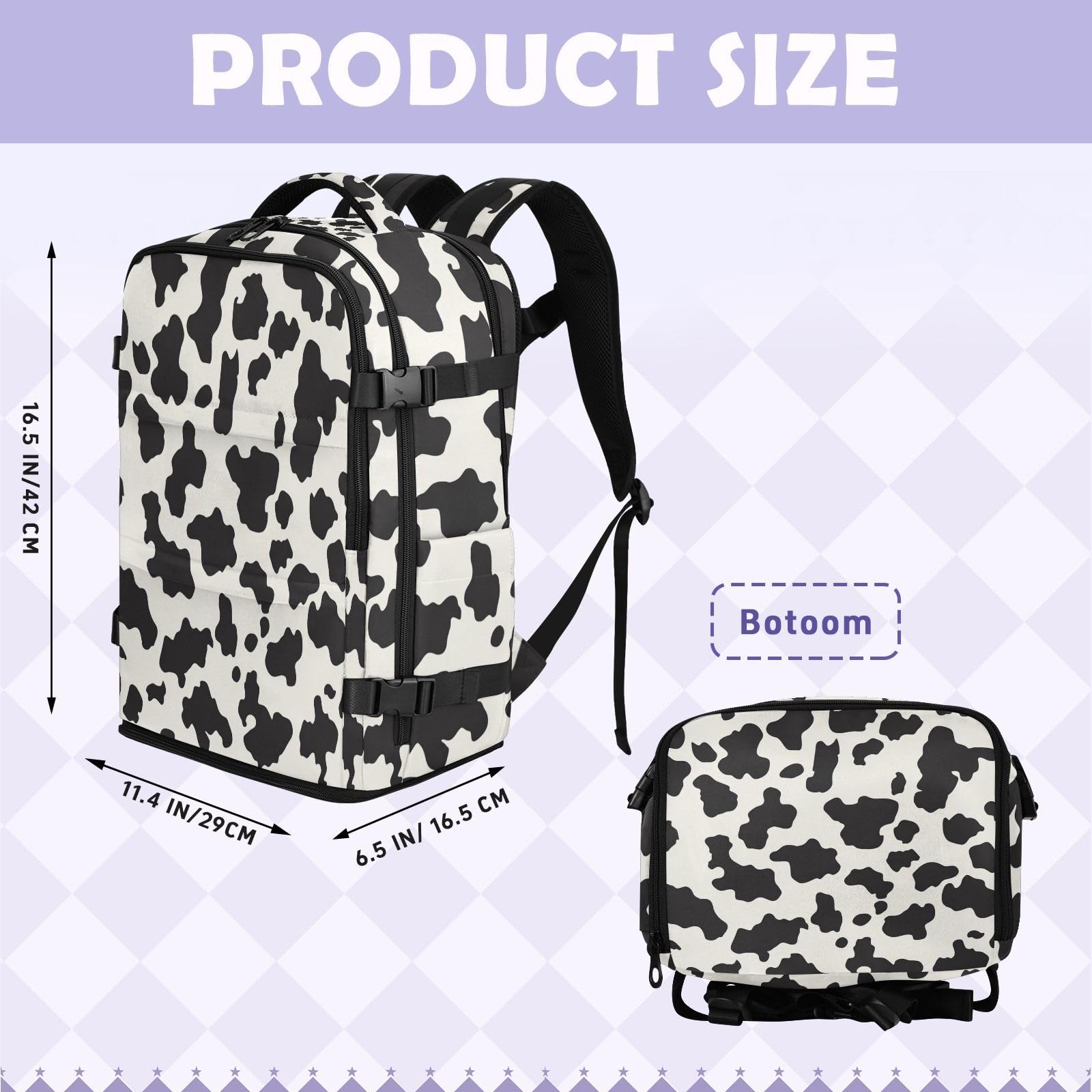 Plecak Torebka Travel Essentials For Men Work 20L | Stylowa torba do szkoły beżowa czarna krowa nadruk 15,6 torba na laptopa do samolotów mochilas para viajes en avion 20L