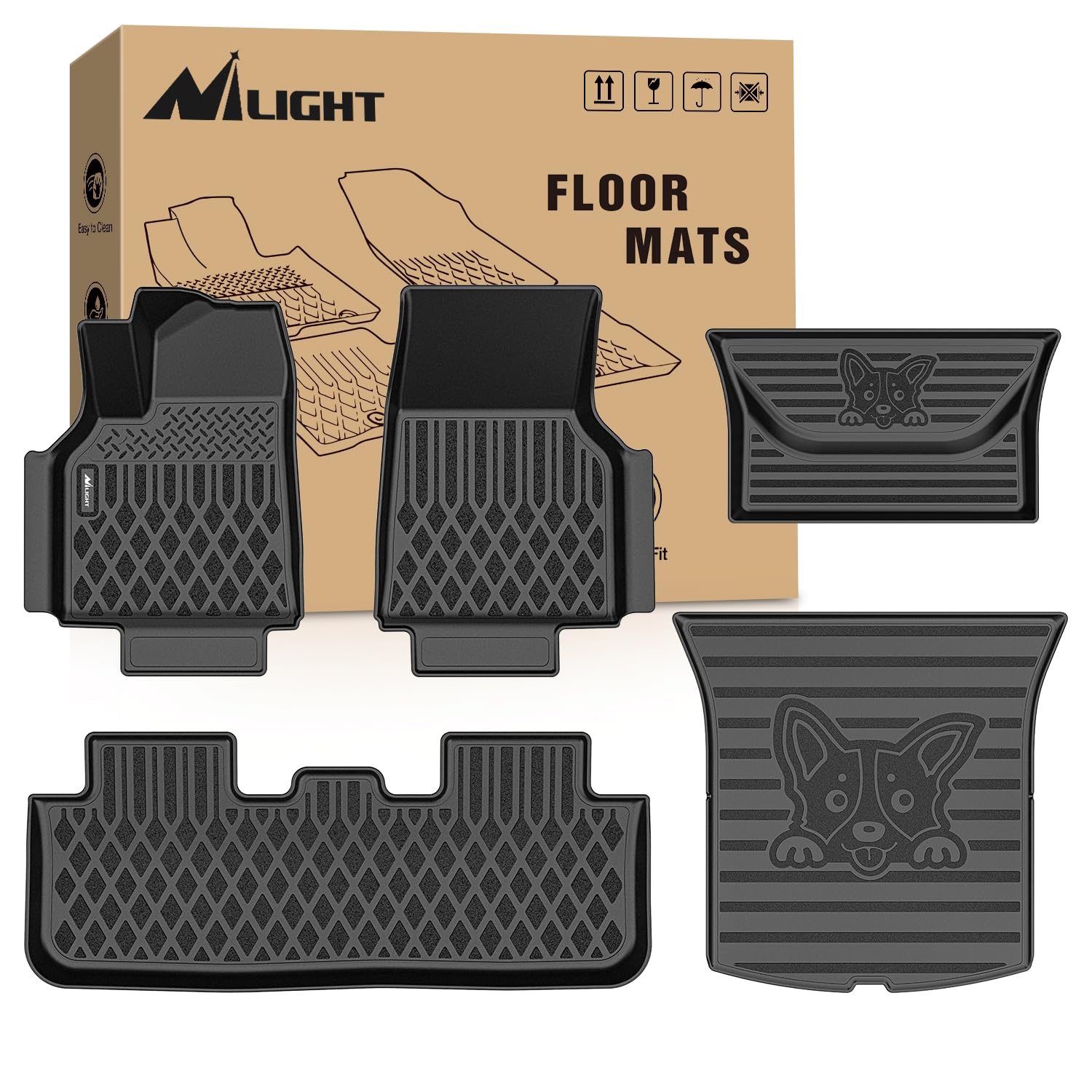 Nilight TPE Floor Mats Cargo Mats Set for Tesla Model Y Juniper 2025 2026 All Weather Custom Fit
