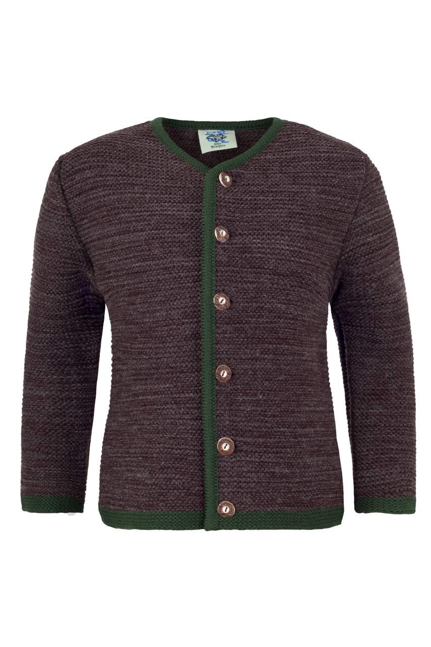 Kinder Strickjacke Burschenstrick Tracht Trachtenjacke in Braun mit grünem Rand