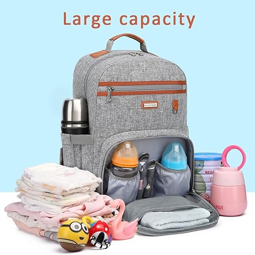 Miniatura 6 de Mochila para pañales de bebé para mamá bolsa de viaje para pañales con cambiador para niños y niñas impermeable de gran capacidad color gris