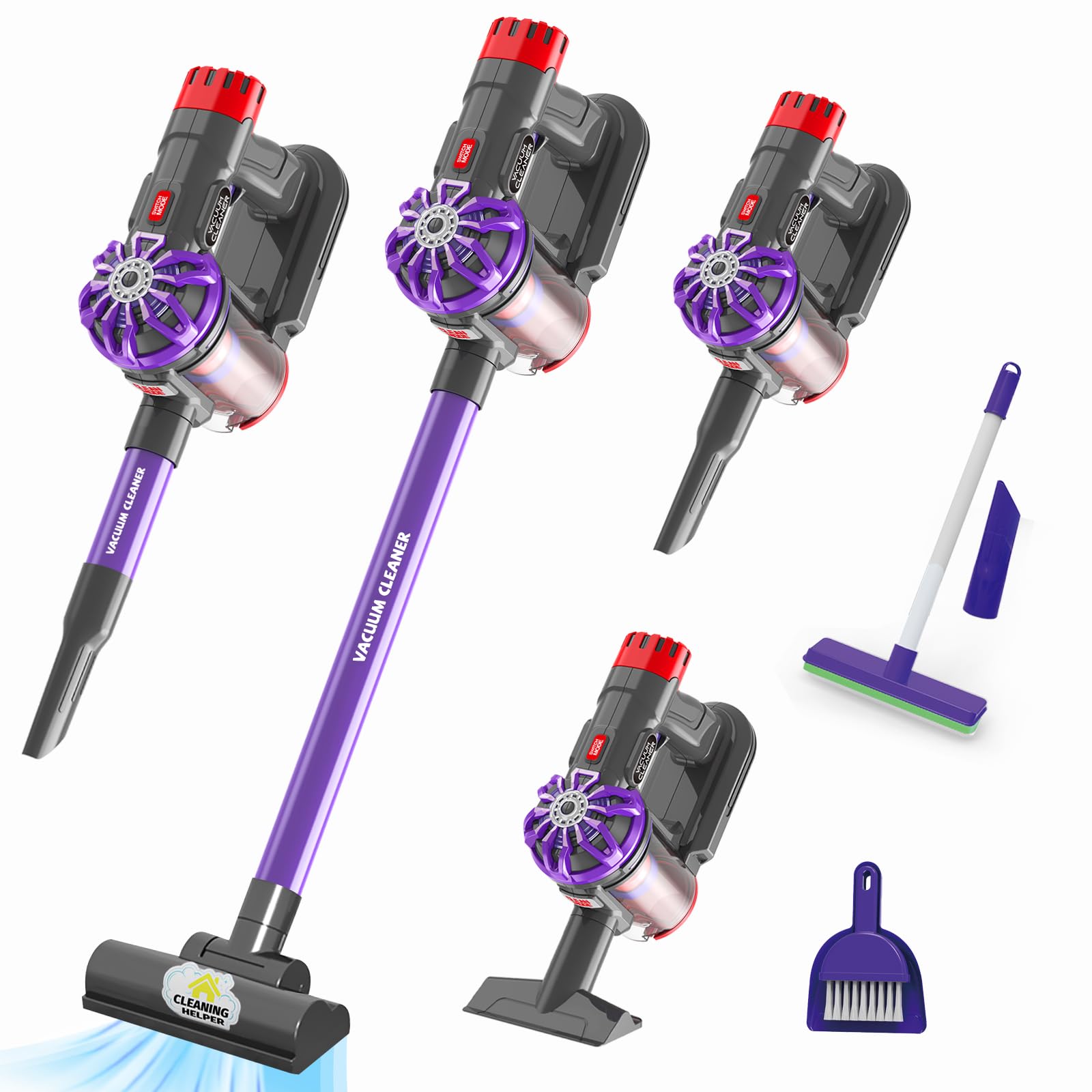 Kids Vacuum That Really Works, Pretend Play Cleaning Toy for Toddler, 3-in-1 Cordless Vacuum Interactive Toy for Children Age 3 4 5 6, Housekeeping Gift for Boys Girls Birthday